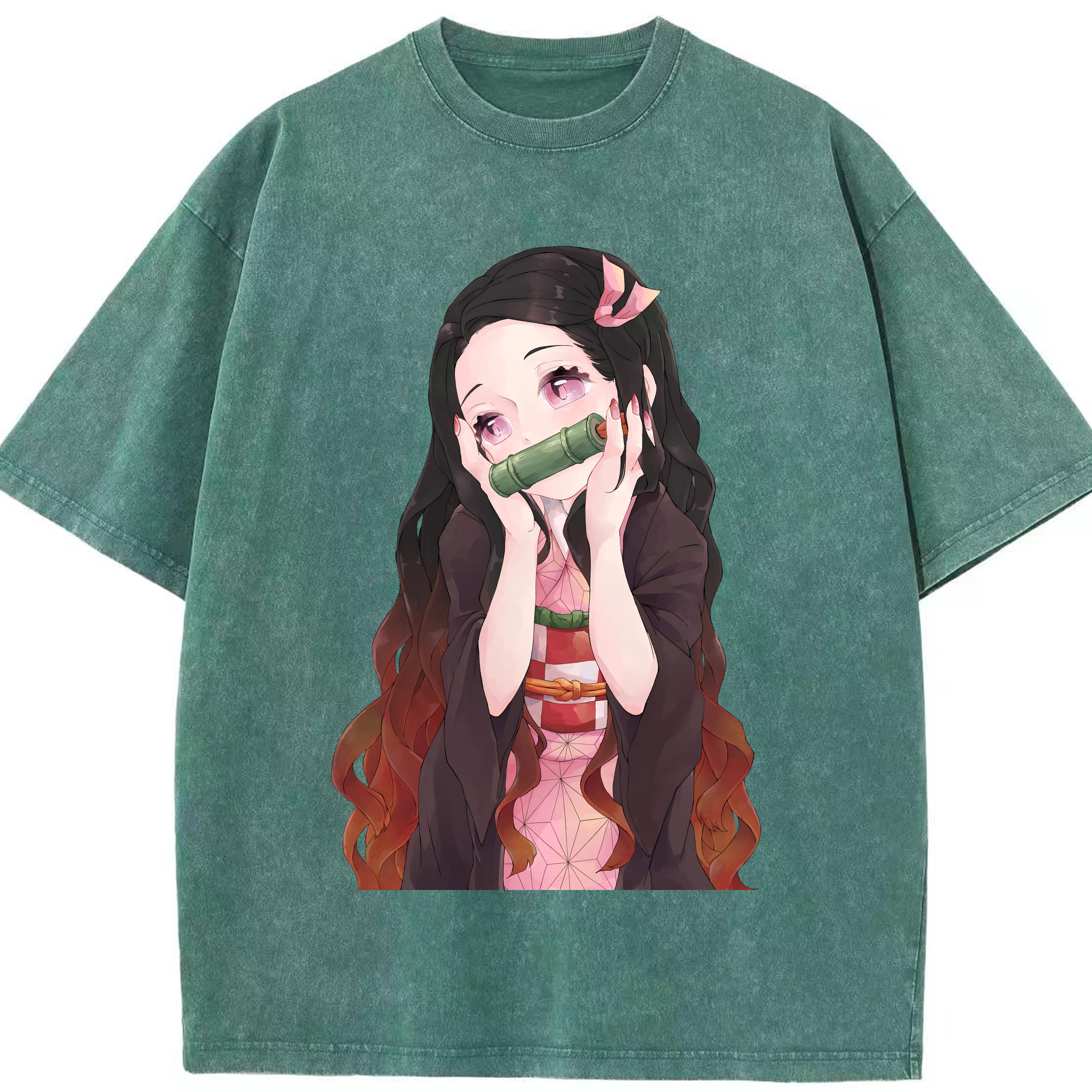 （画像用） 鬼滅の刃（きめつのやいば）竈門 禰󠄀豆子／かまど ねずこ Kamado Nezuko 綿100% ヴィンテージ風 半袖Tシャツ（フロントプリント）